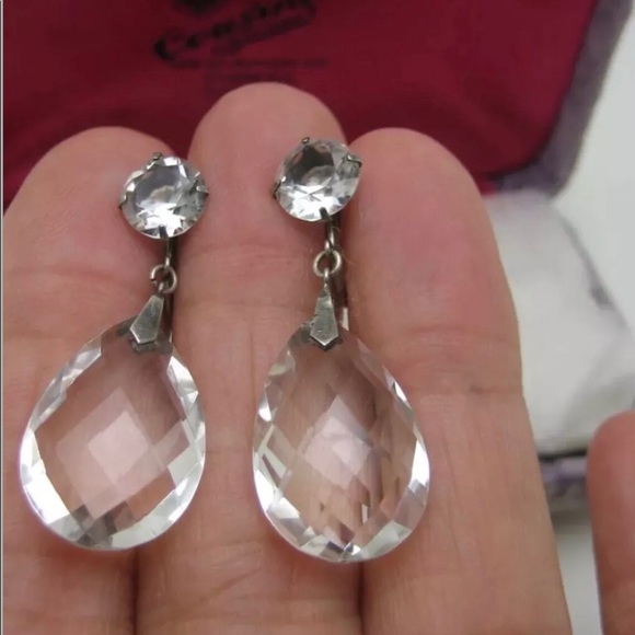 Vintage SS Rock Crystal Quartz Earrings - Picture 2 of 6